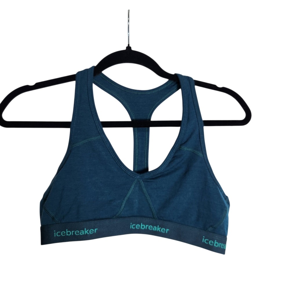 Icebreaker Sprite Racerback Bra Merino Wool Blend Teal Blue Sports Bra Womens